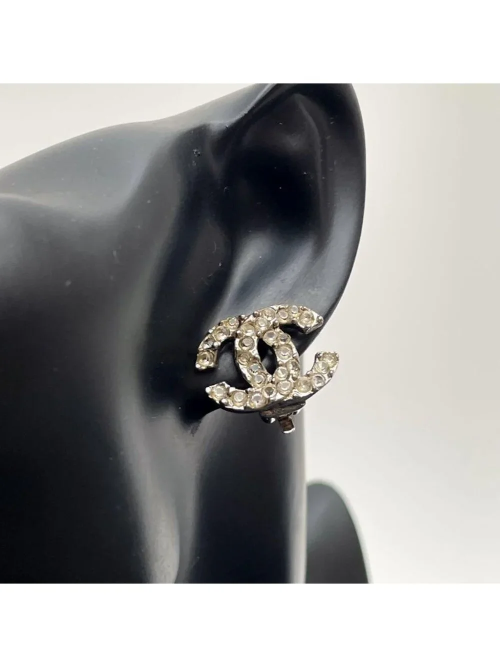 Chanel CC Logo Earrings 03A Rhinestone Icon Silver